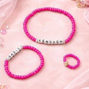 Barbiecore Jewelry Set – “Kenough” Anklet, Barbie Bracelet & Pink Beaded Ring